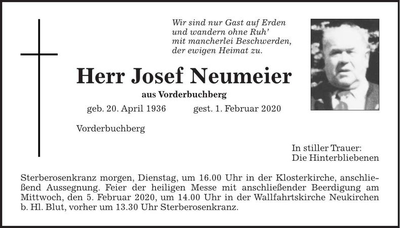 Traueranzeige Josef Neumeier