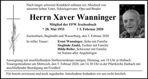 Traueranzeige Xaver Wanninger