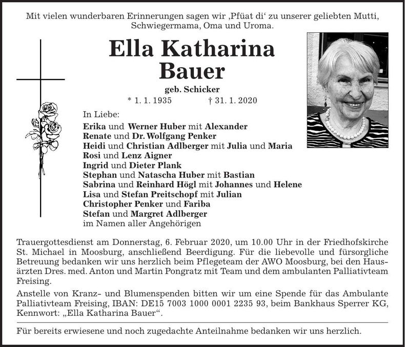 Traueranzeige Ella Katharina Bauer