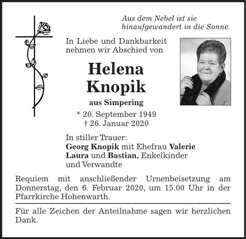 Traueranzeige Helena Knopik