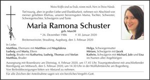 Traueranzeige Maria Ramona Schuster