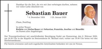 Traueranzeige Sebastian Bauer