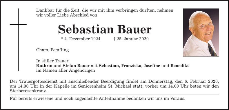 Traueranzeige Sebastian Bauer