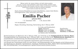 Traueranzeige Emilia Pacher