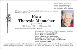 Traueranzeige Theresia Menacher