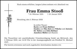 Traueranzeige Emma Stooß