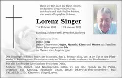 Traueranzeige Helga Singer