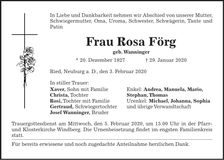 Traueranzeige Rosa Förg