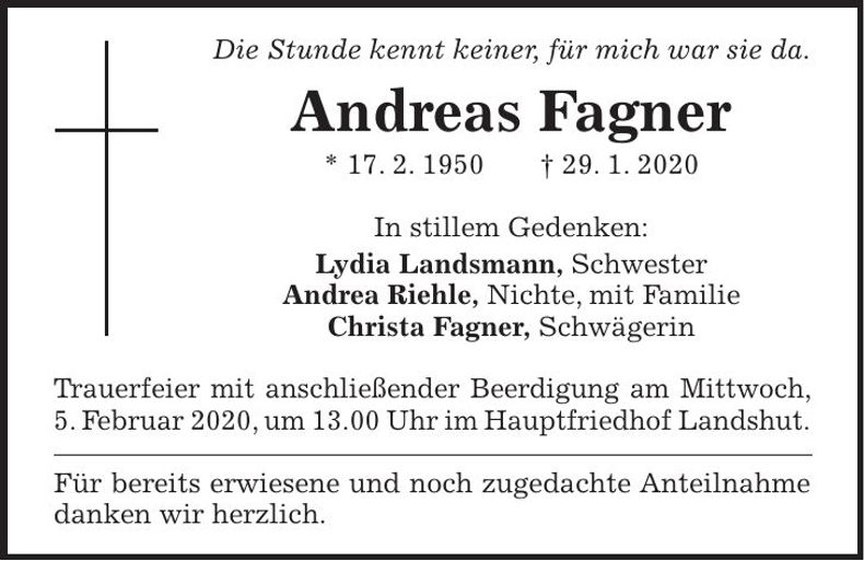 Traueranzeige Andreas Fagner