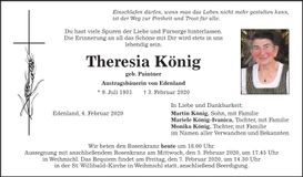 Traueranzeige Theresia König