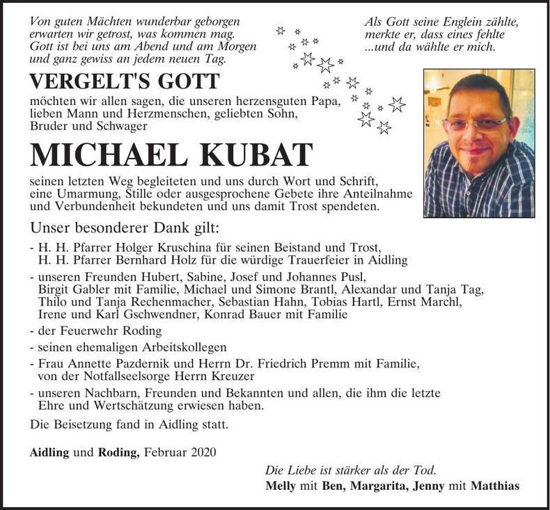 Traueranzeige Michael Kubat