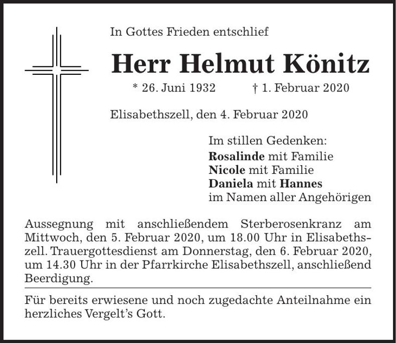 Traueranzeige Helmut Könitz
