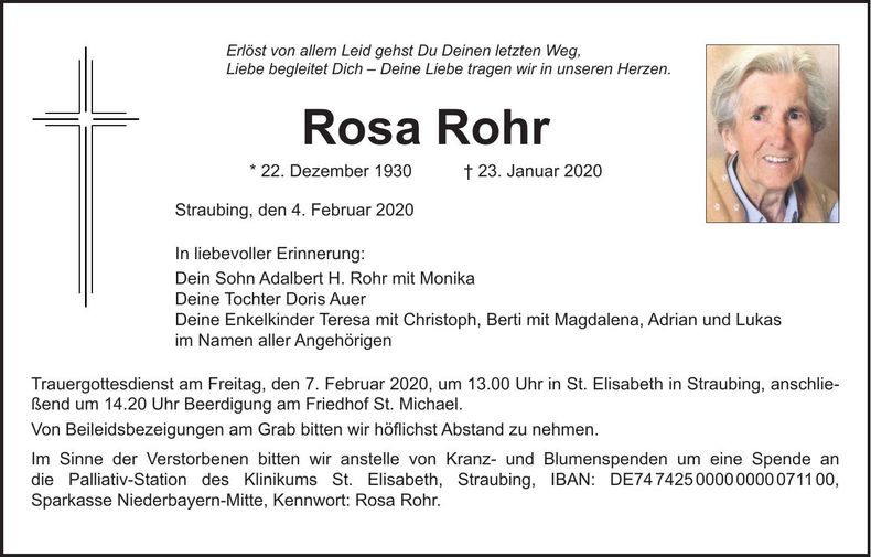 Traueranzeige Rosa Rohr