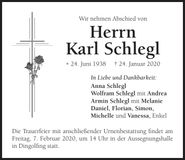 Traueranzeige Karl Schlegl