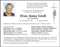 Traueranzeige Anna Groß