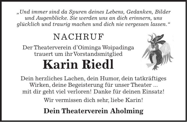 Traueranzeige Karin Riedl