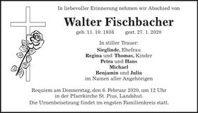 Traueranzeige Walter Fischbacher