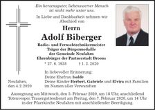 Traueranzeige Adolf Biberger