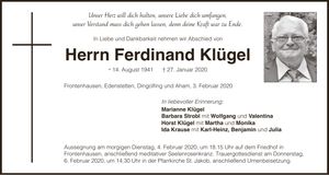 Traueranzeige Ferdinand Klügel