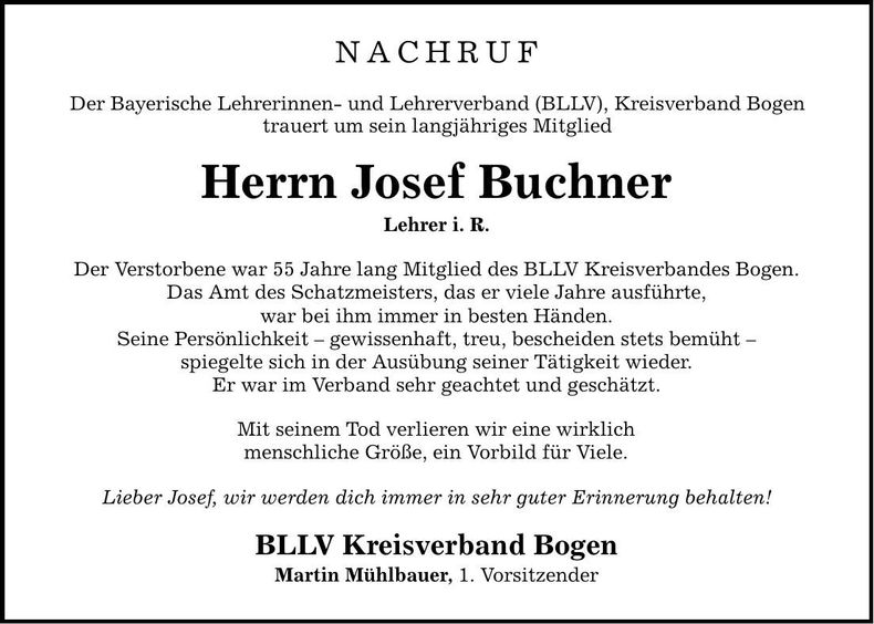 Traueranzeige Josef Buchner