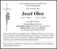 Traueranzeige Josef Obst