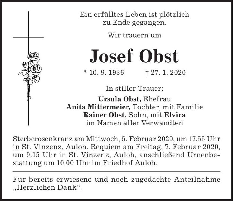 Traueranzeige Josef Obst