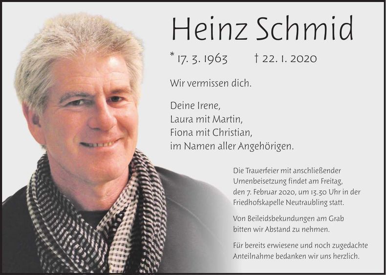 Traueranzeige Heinz Schmid