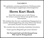 Traueranzeige Kurt Hauk