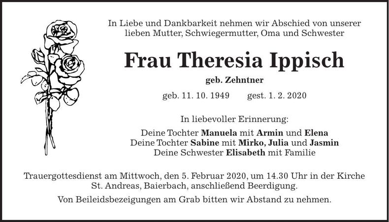 Traueranzeige Theresia Ippisch