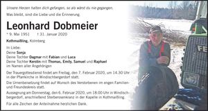 Traueranzeige Leonhard Dobmeier