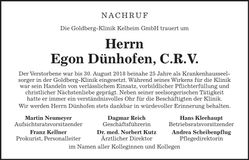 Traueranzeige Pater Egon Dünhofen
