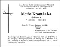 Traueranzeige Maria Kronthaler