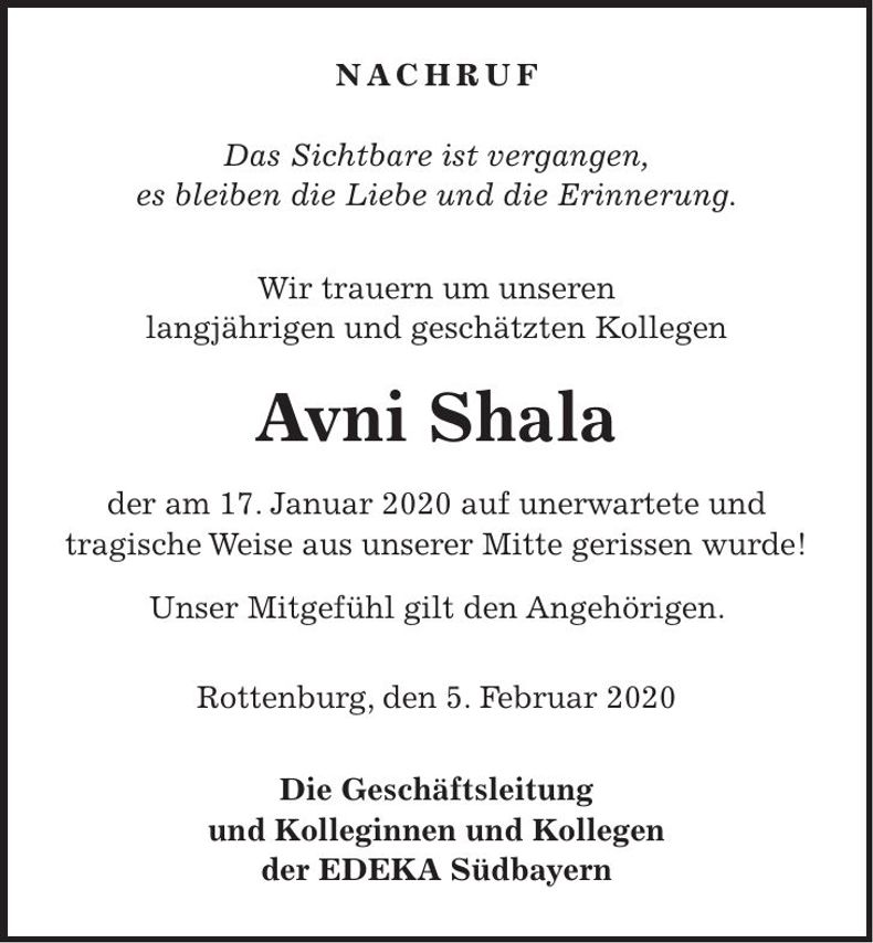 Traueranzeige Arni Shala