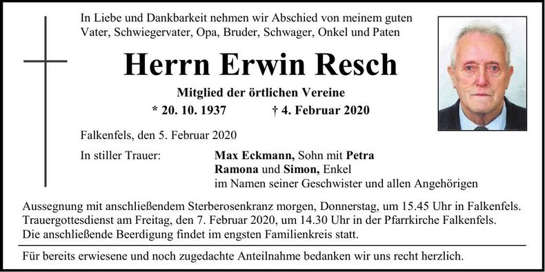 Traueranzeige Erwin Resch