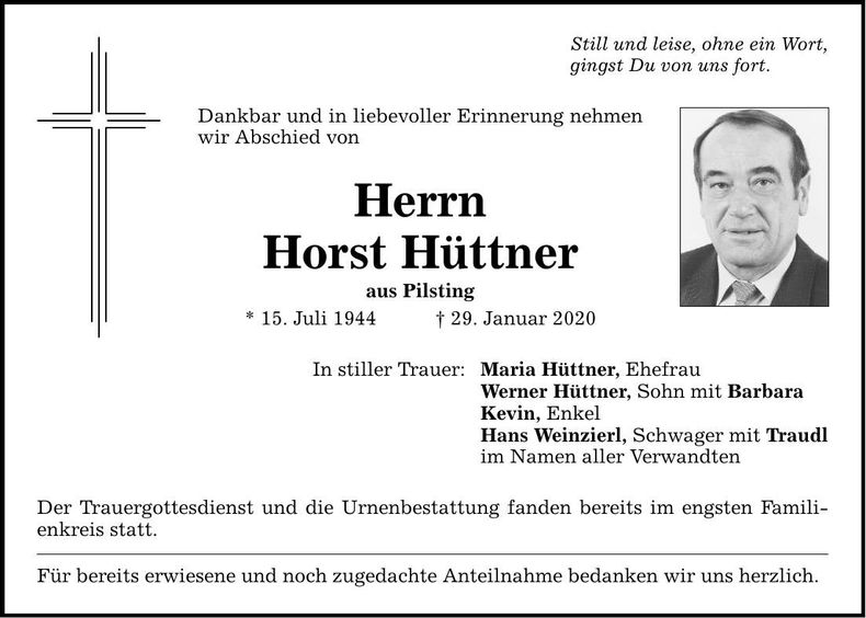 Traueranzeige Horst Hüttner