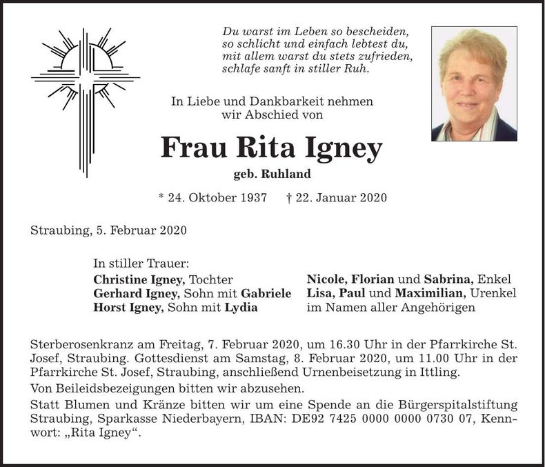 Traueranzeige Rita Igney