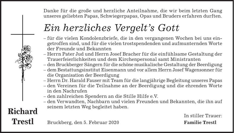 Traueranzeige Richard Trestl