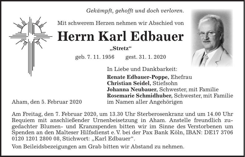 Traueranzeige Karl Edbauer