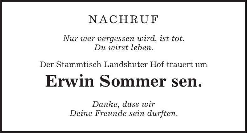 Traueranzeige Erwin Sommer