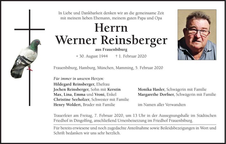 Traueranzeige Werner Reinsberger