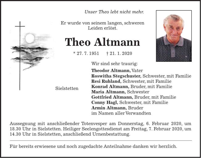 Traueranzeige Theo Altmann