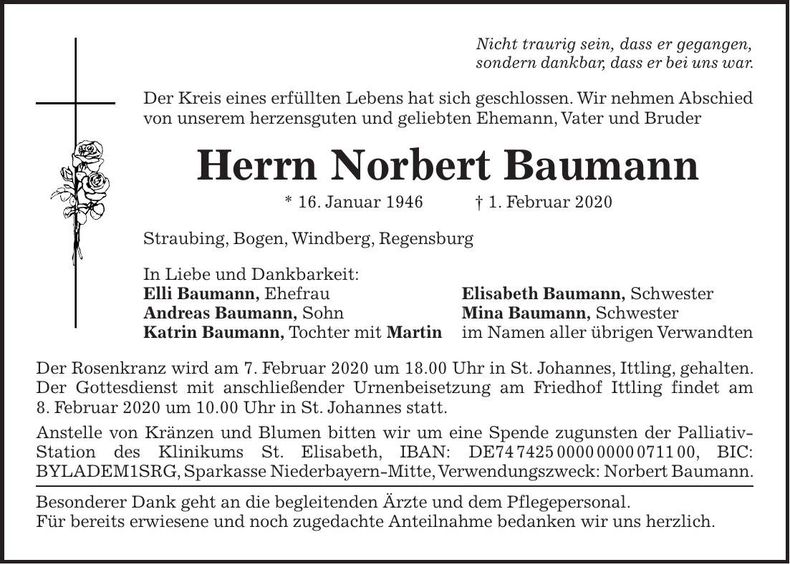 Traueranzeige Norbert Baumann