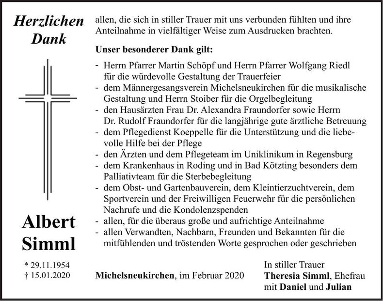 Traueranzeige Albert Simml