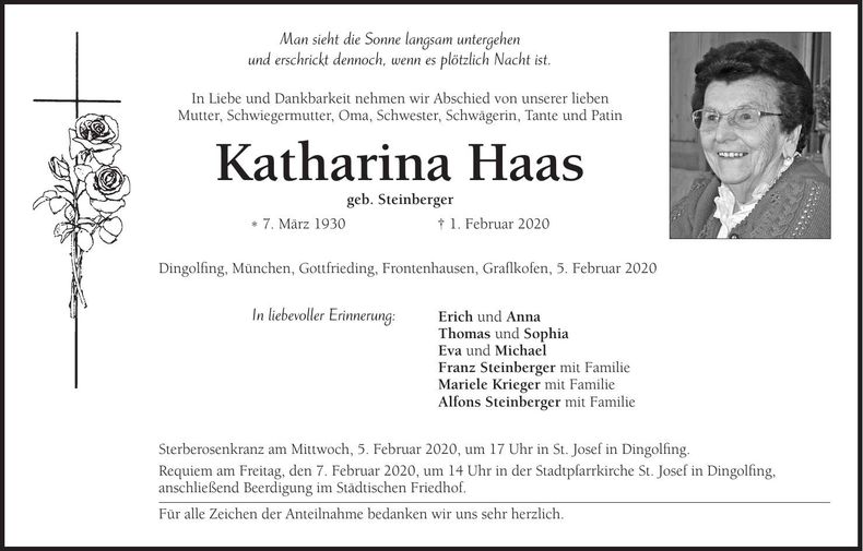 Traueranzeige Katharina Haas