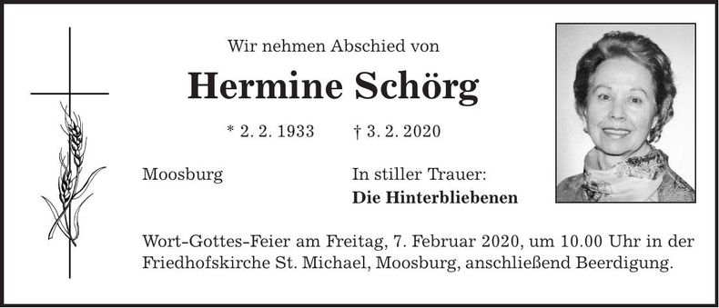 Traueranzeige Hermine Schörg