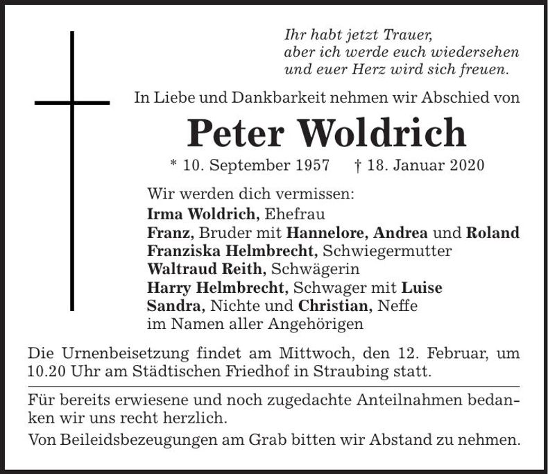 Traueranzeige Irma Woldrich