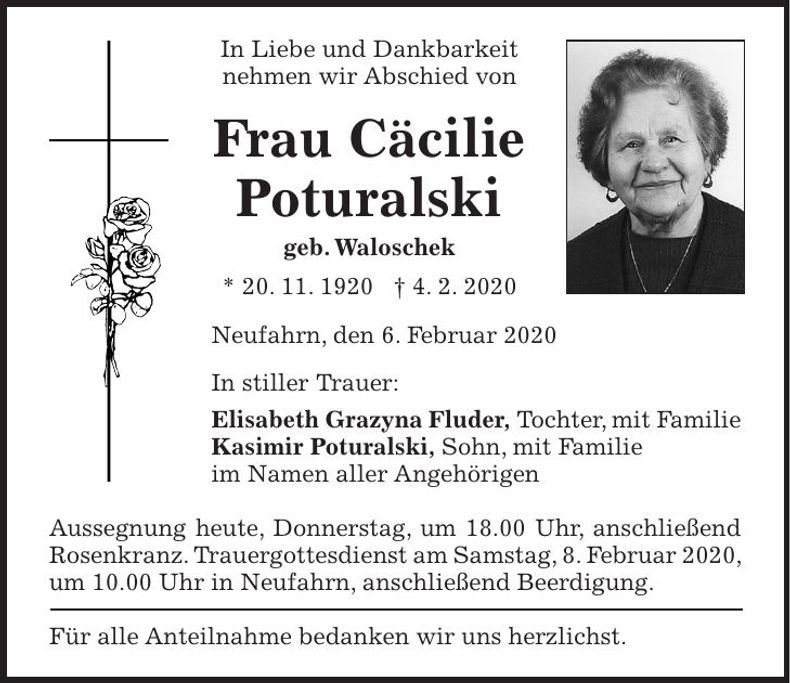 Traueranzeige Cäcilie Poturalski