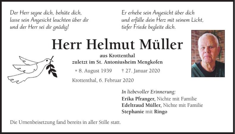 Traueranzeige Helmut Müller