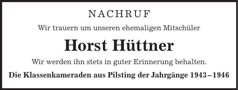 Traueranzeige Horst Hüttner