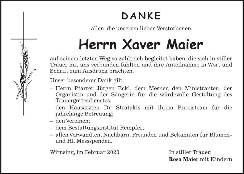 Traueranzeige Xaver Maier